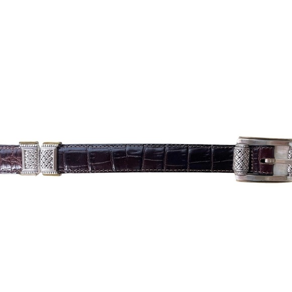 BRIGHTON Crocodile Embossed Leather Belt with Metal Embellished Hardware Size S - Picture 13 of 14